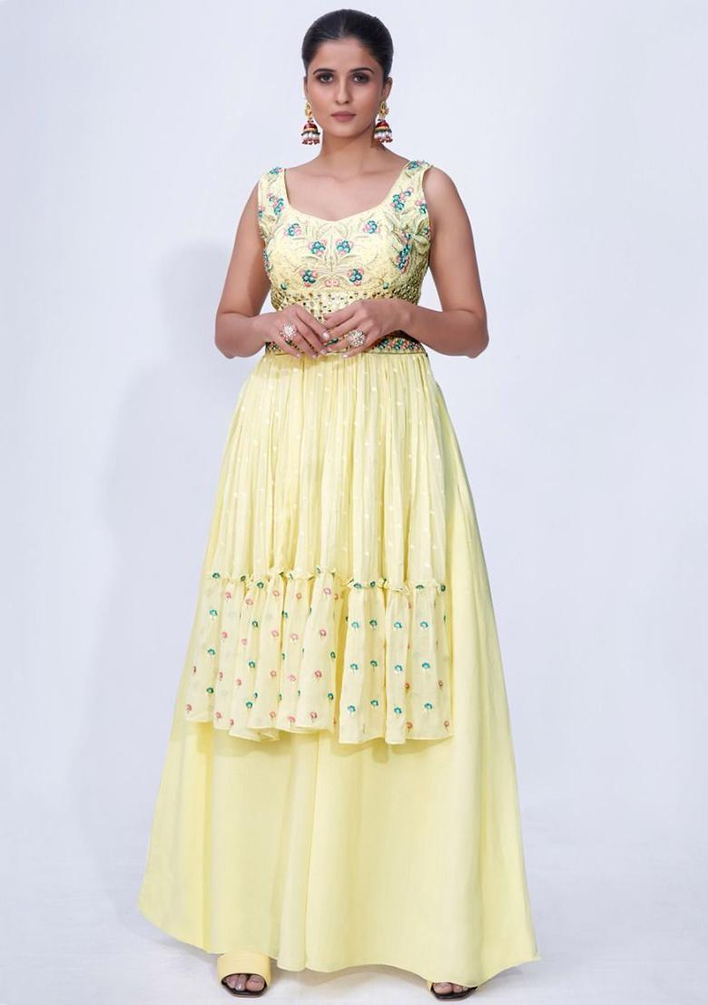 Yellow Embroidered Chiffon Kurta Set