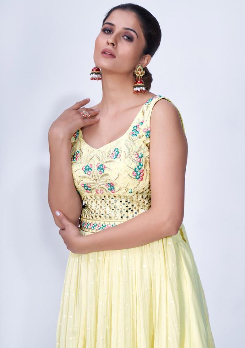 Yellow Embroidered Chiffon Kurta Set