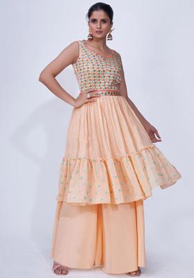 Peach Embroidered Chiffon Kurta Set