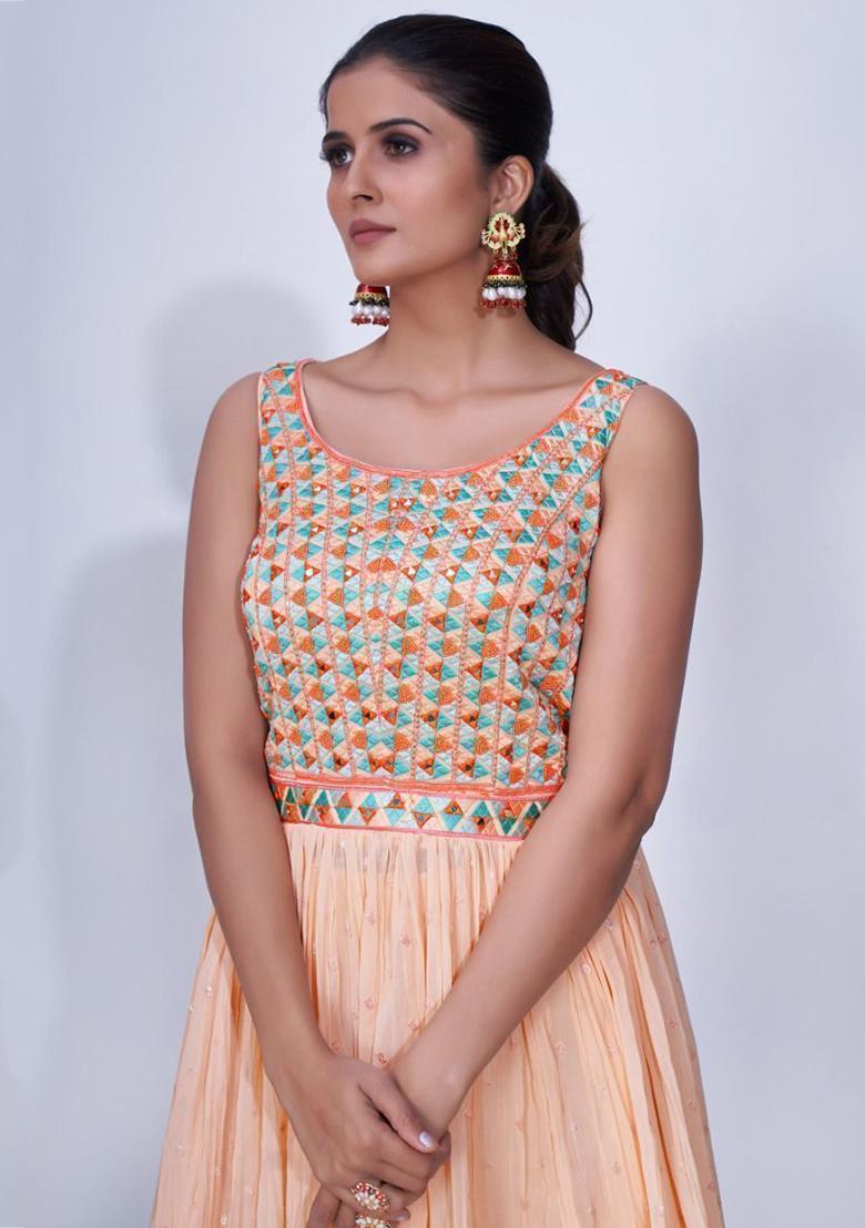 Peach Embroidered Chiffon Kurta Set