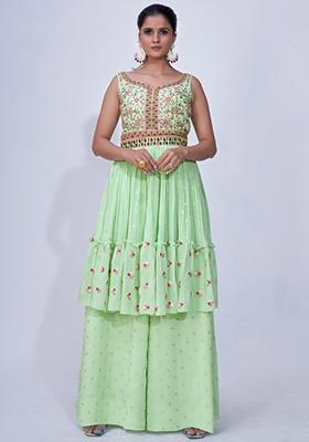 Green Embroidered Chiffon Kurta Set