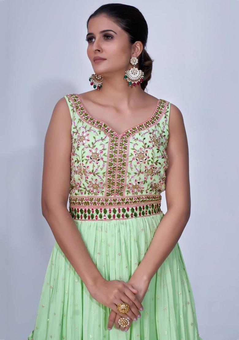 Green Embroidered Chiffon Kurta Set