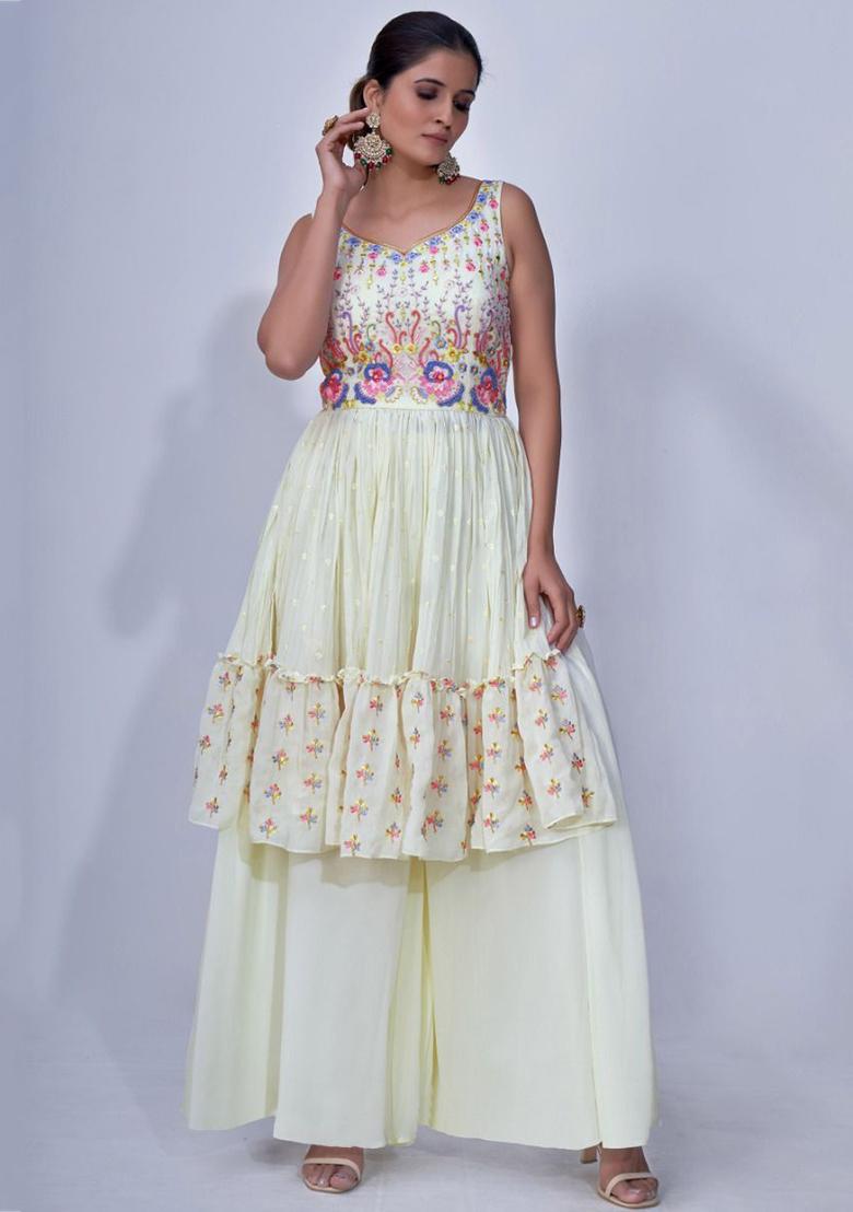 White Embroidered Chiffon Kurta Set