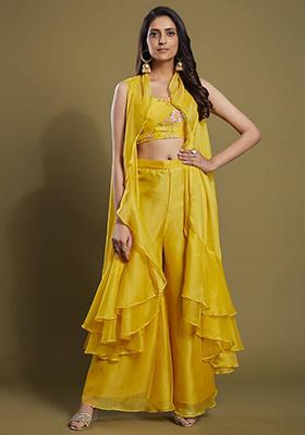 Yellow Embroidered Organza Kurta Set