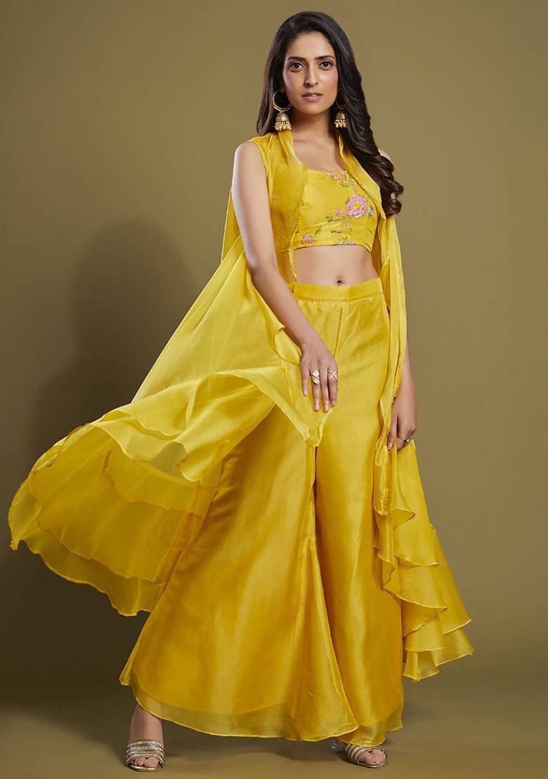 Yellow Embroidered Organza Kurta Set