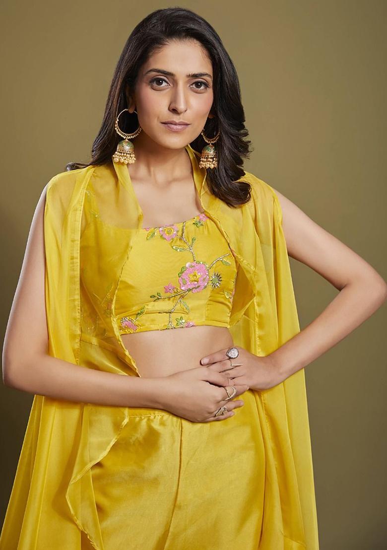 Yellow Embroidered Organza Kurta Set