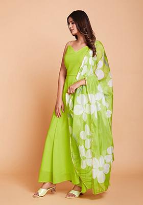 Green Embroidered Georgette Anarkali Set