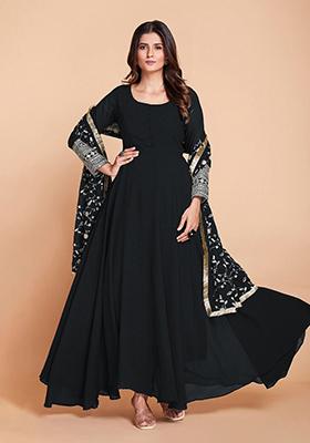 Black Embroidered Georgette Anarkali Set