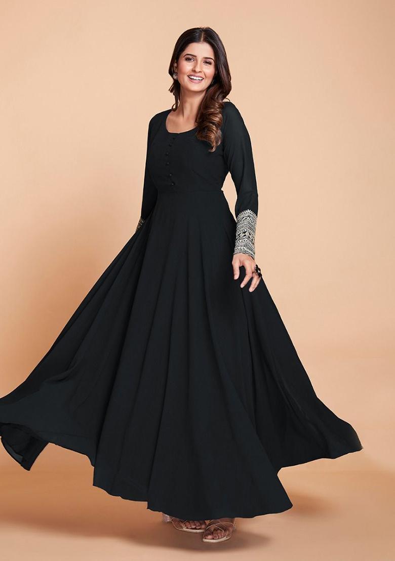 Black Embroidered Georgette Anarkali Set