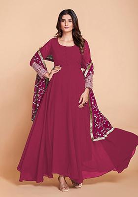 Pink Zari Work Georgette Anarkali Set