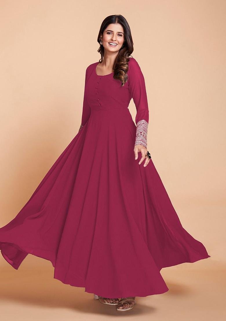 Pink Zari Work Georgette Anarkali Set