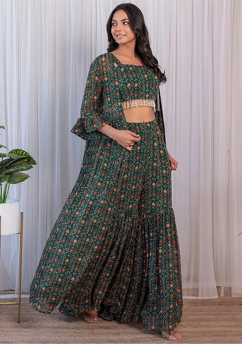 Green Digital Print Georgette Kurta Set