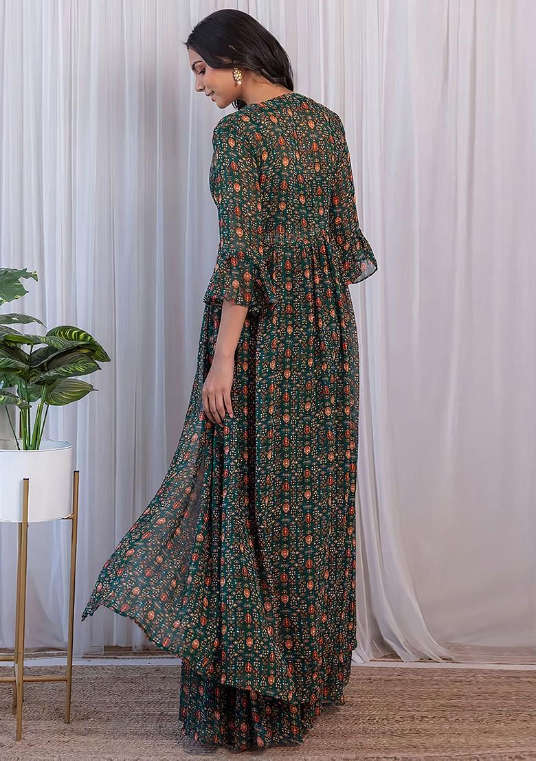 Green Digital Print Georgette Kurta Set