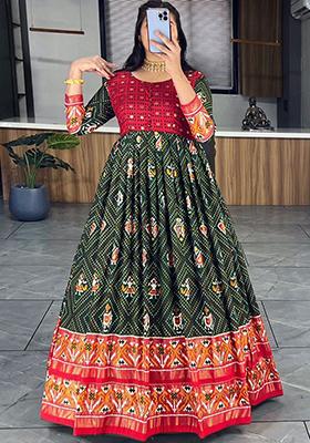 Green Bandhani Print Silk Anarkali Set