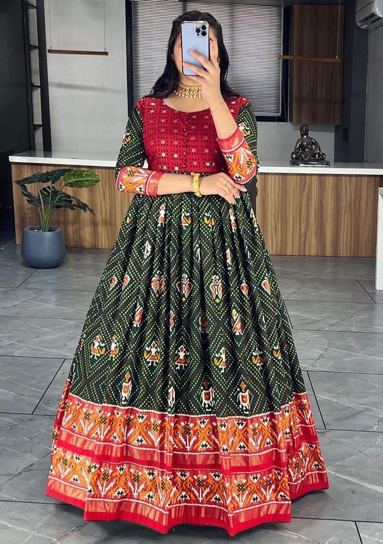 Green Bandhani Print Silk Anarkali Set
