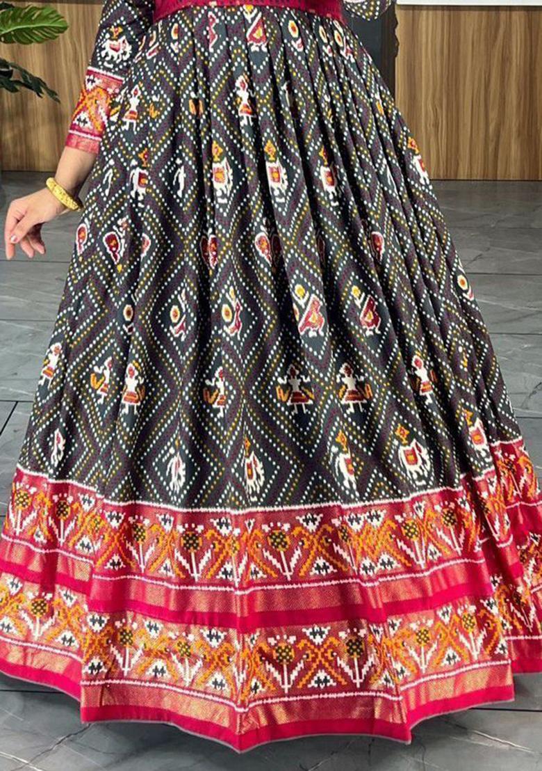 Grey Bandhani Print Silk Anarkali Set