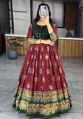 Maroon Bandhani Print Silk Anarkali Set