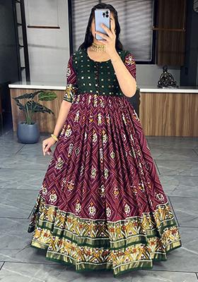 Purple Bandhani Print Silk Anarkali Set