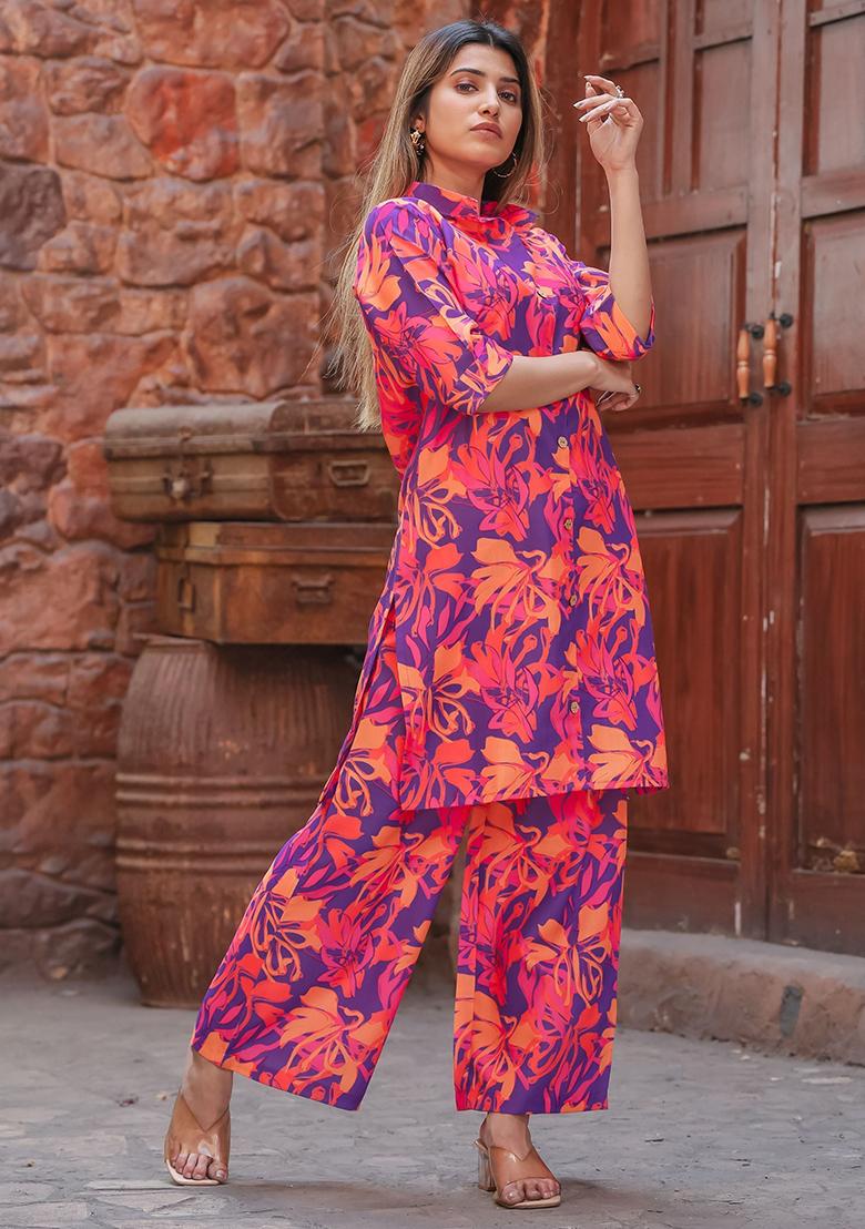 Purple Printed Cotton Fusion Set