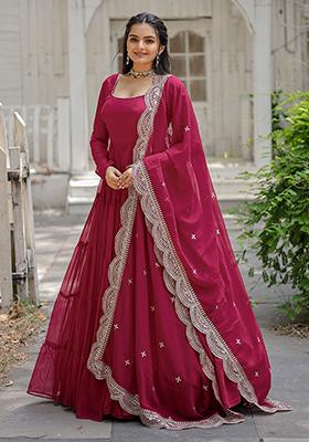 Pink Embroidered Georgette Anarkali Set