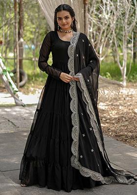 Black Embroidered Georgette Anarkali Set