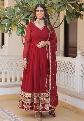 Red Sequin Embroidered Georgette Anarkali Set
