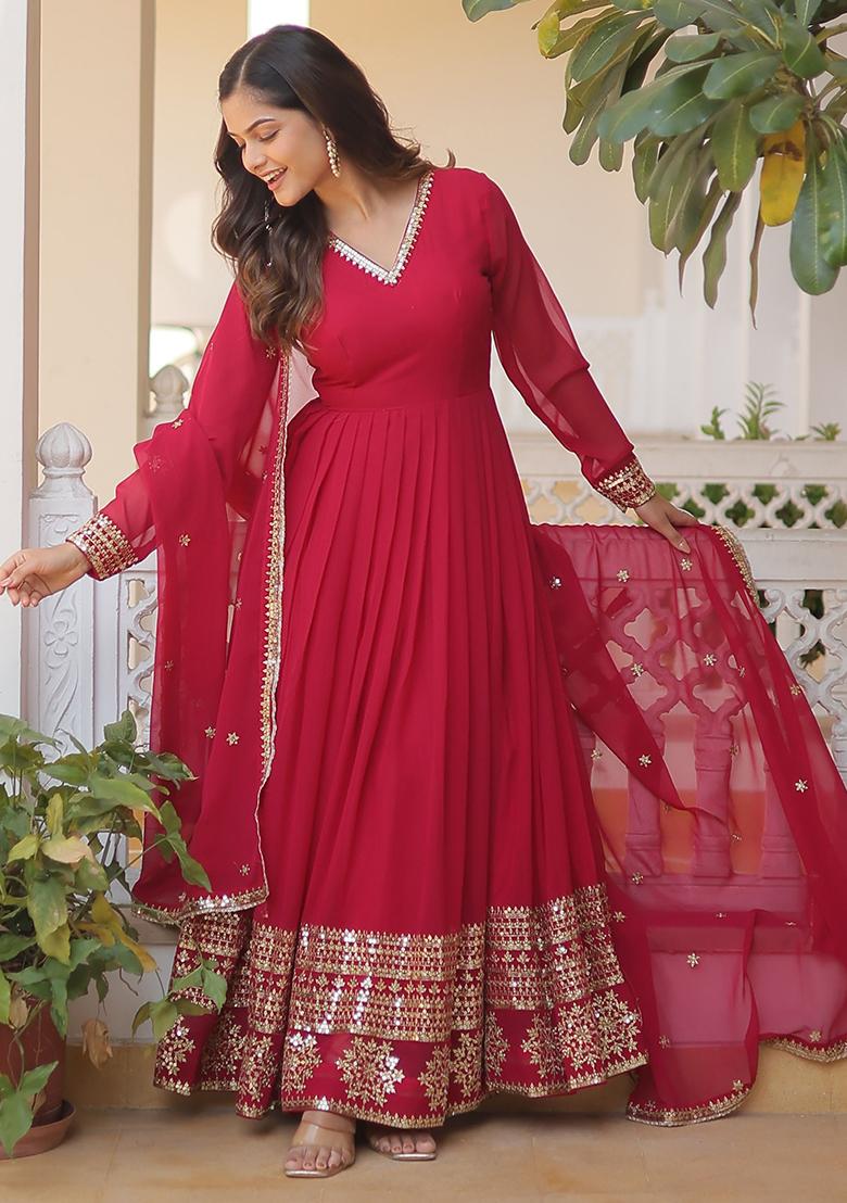 Pink Sequin Embroidered Georgette Anarkali Set