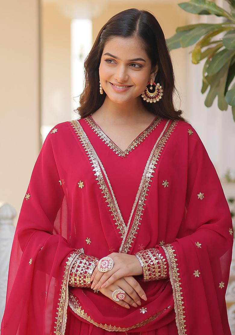 Pink Sequin Embroidered Georgette Anarkali Set