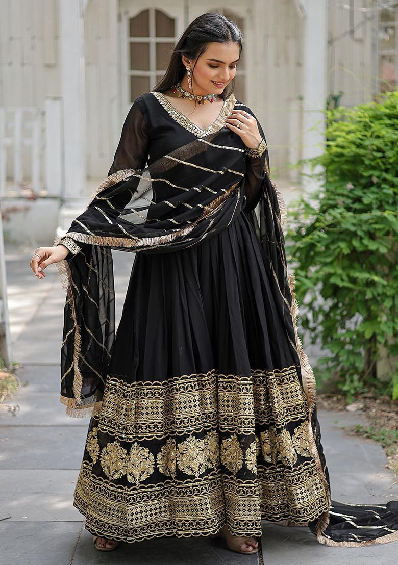Black Sequin Embroidered Georgette Anarkali Set