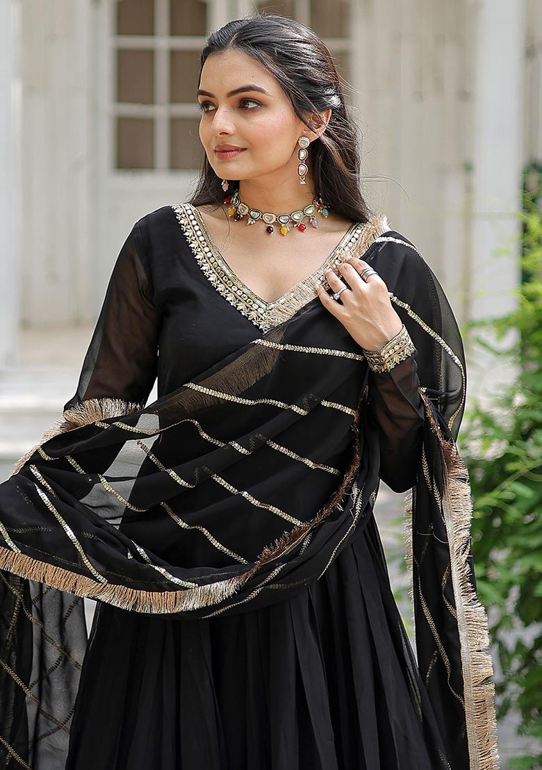Black Sequin Embroidered Georgette Anarkali Set
