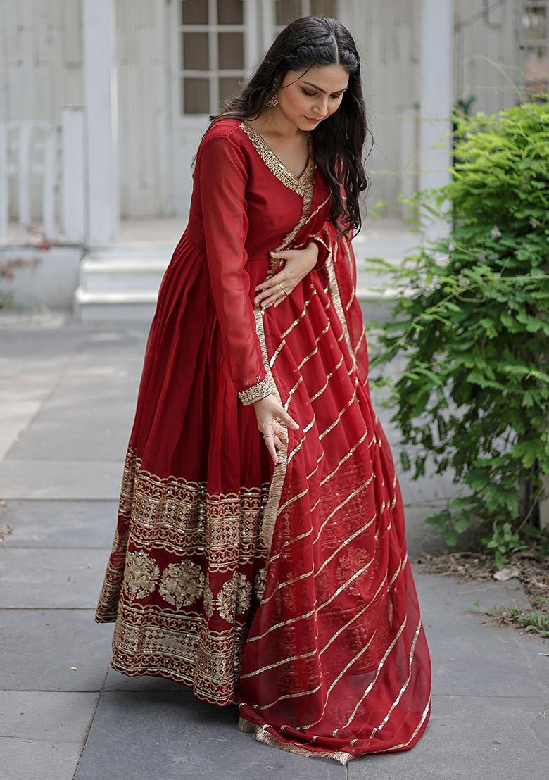 Maroon Sequin Embroidered Georgette Anarkali Set