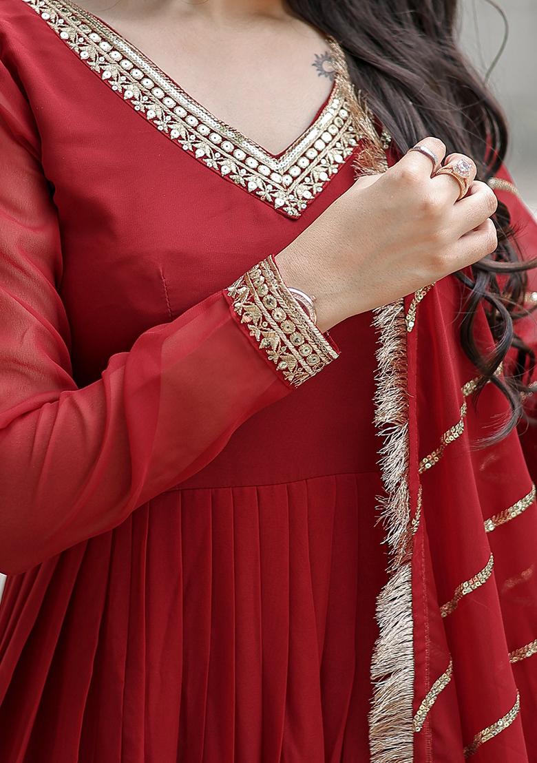 Maroon Sequin Embroidered Georgette Anarkali Set