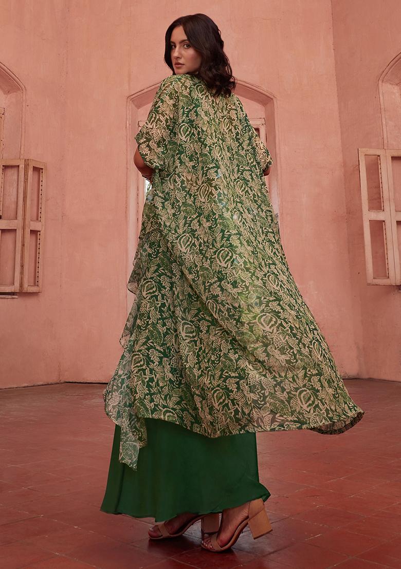 Green Embroidered Georgette Kurta Set