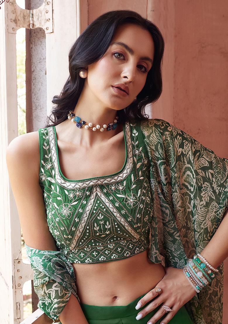 Green Embroidered Georgette Kurta Set