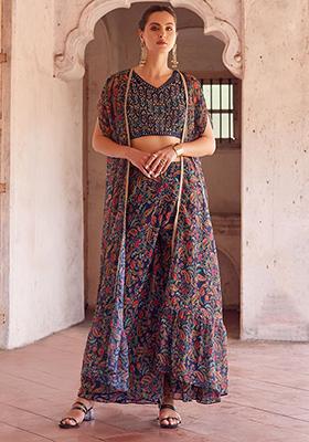 Navy Blue Digital Print Georgette Kurta Set