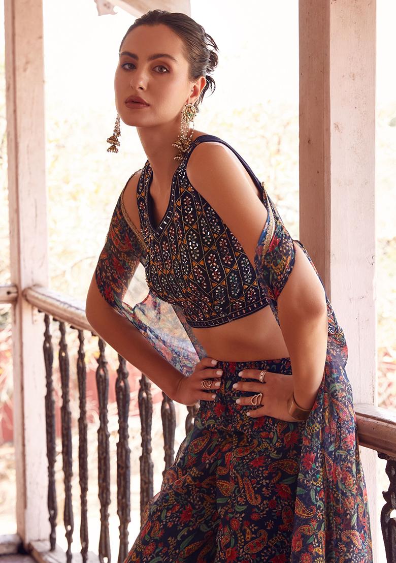 Navy Blue Digital Print Georgette Kurta Set