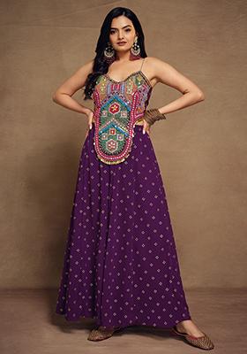 Purple Embroidered Georgette Kurta Set