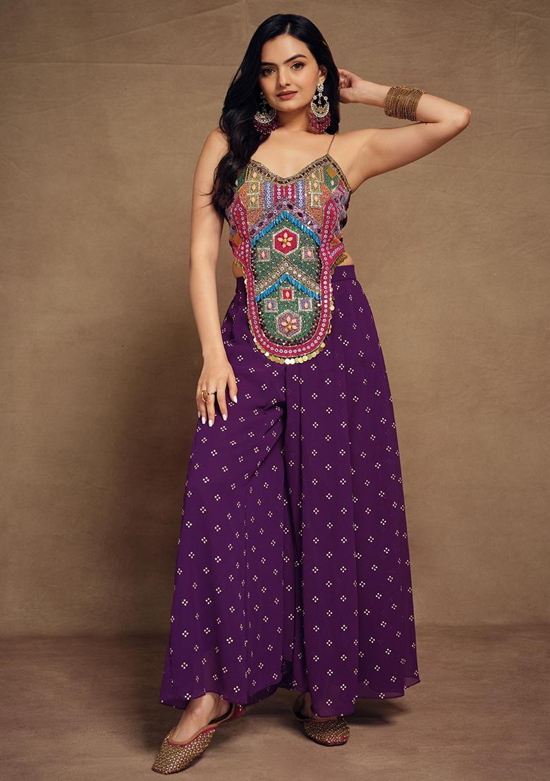 Purple Embroidered Georgette Kurta Set