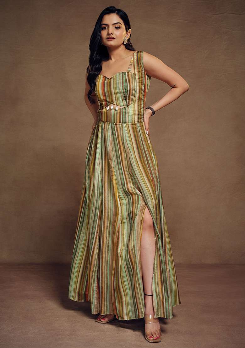 Multicolour Printed Chinon Dresses - Indya