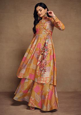 Yellow Digital Print Silk Kurta Set