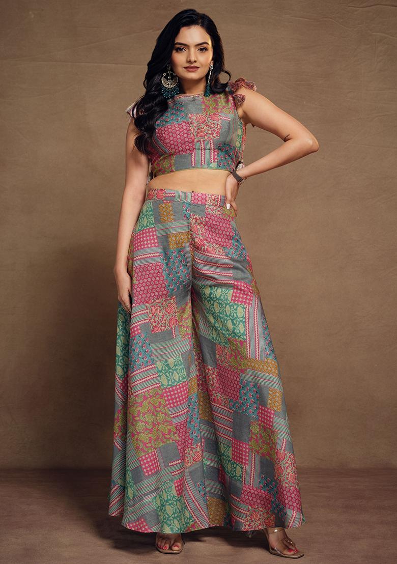 Multicolour Printed Silk Kurta Set