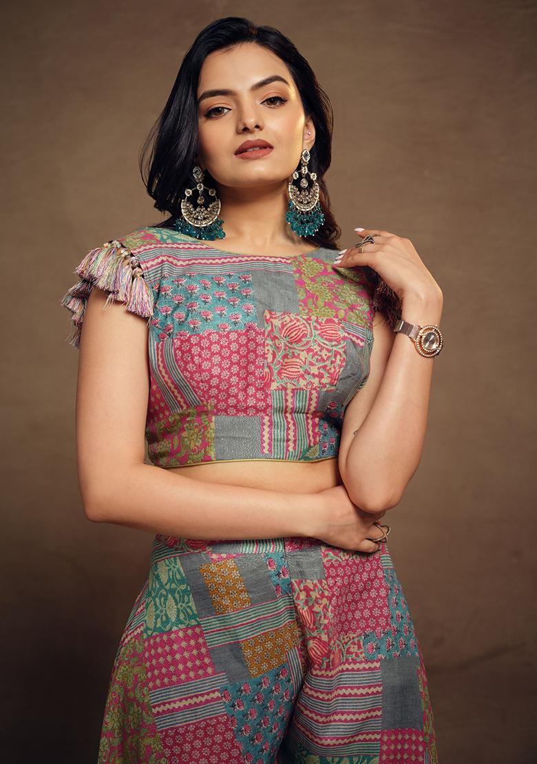 Multicolour Printed Silk Kurta Set