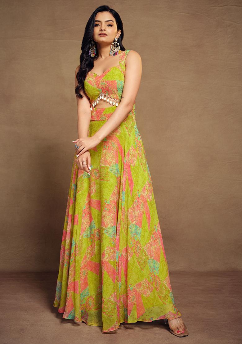 Green Digital Print Georgette Anarkali Set