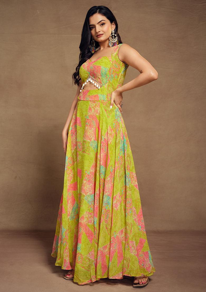 Green Digital Print Georgette Anarkali Set
