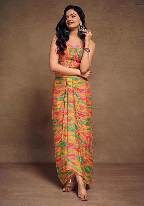 Multicolour Printed Chinon Fusion Set