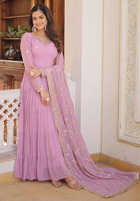 Purple Sequin Embroidered Georgette Anarkali Set