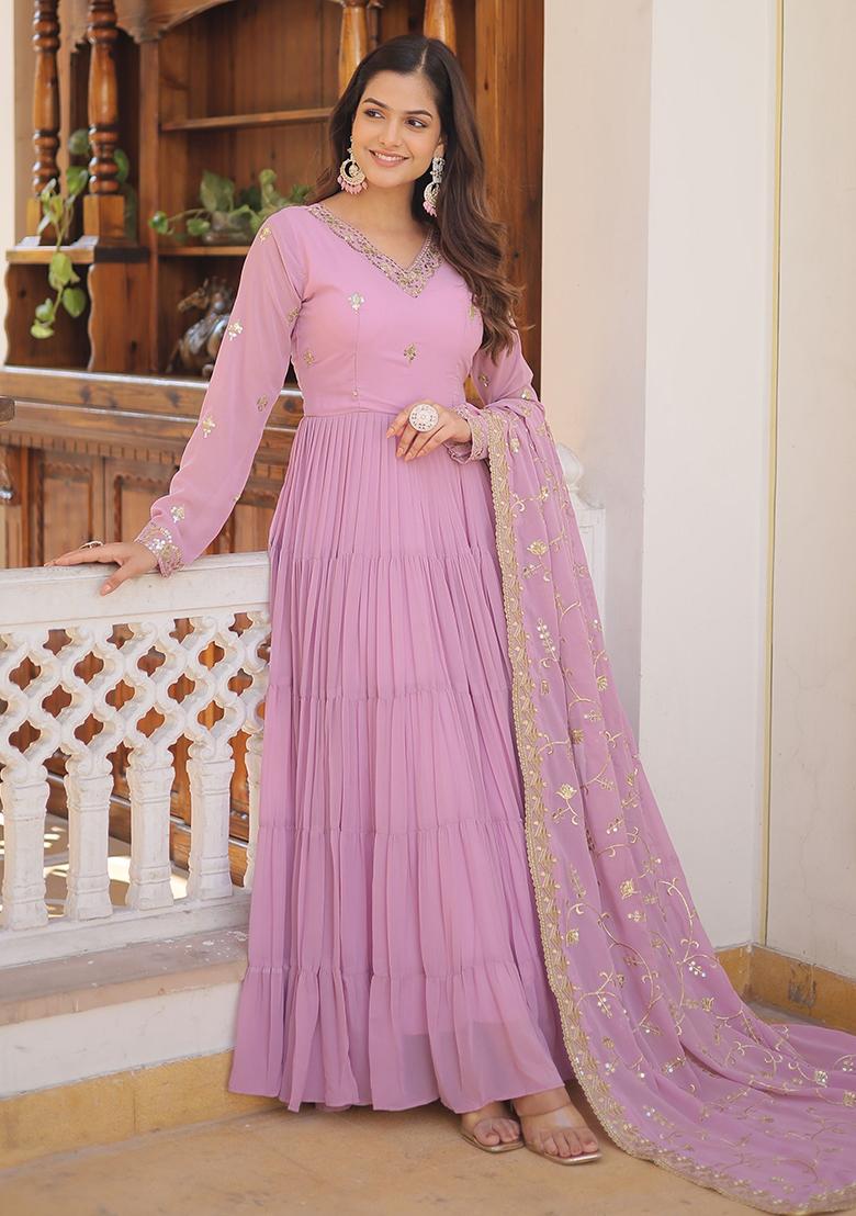 Purple Sequin Embroidered Georgette Anarkali Set