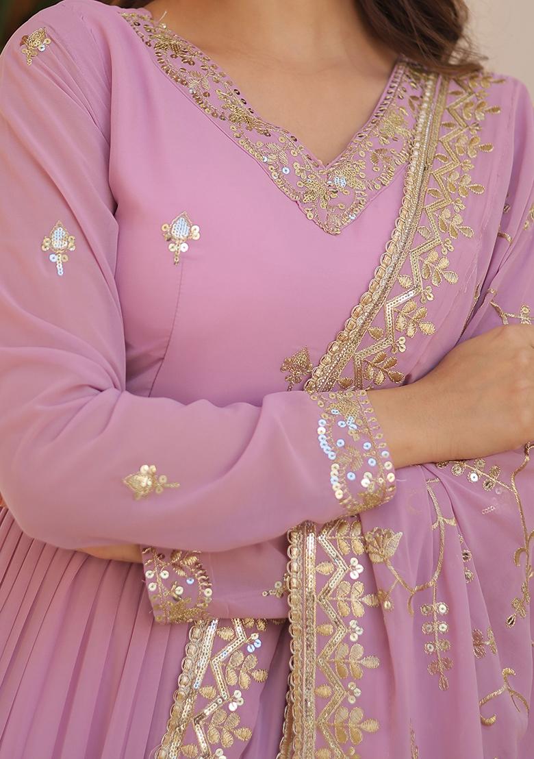 Purple Sequin Embroidered Georgette Anarkali Set