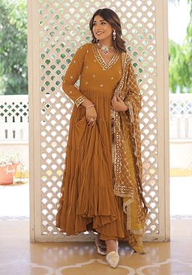 Yellow Embroidered Georgette Anarkali Set