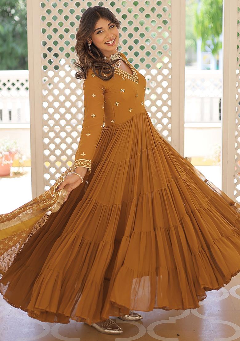 Yellow Embroidered Georgette Anarkali Set